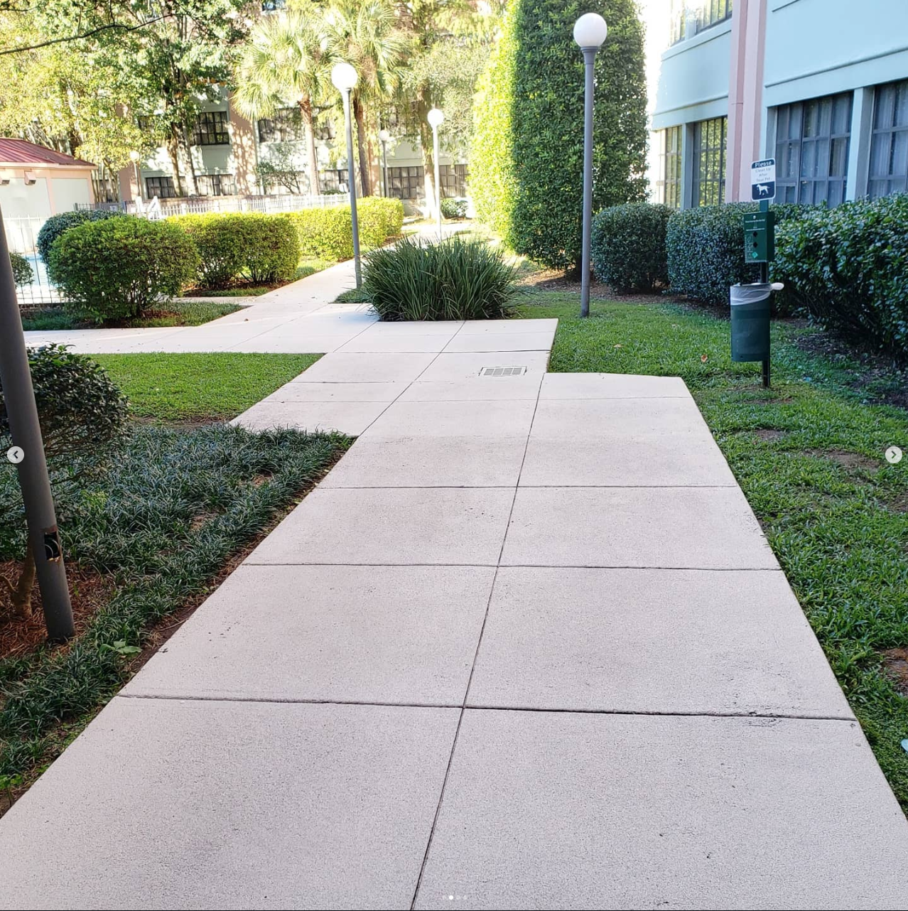 Commercial walkway after concrete surface cleaning